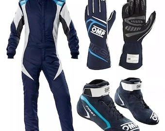 OMP Karting Race Suit Set  Gloves Boots white and red CIK FIA Gear