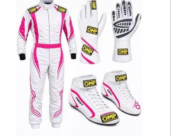 OMP Karting Race Suit Set  Gloves Boots white and red CIK FIA Gear
