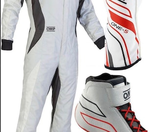 OMP Karting Race Suit Set  Gloves Boots white and red CIK FIA Gear