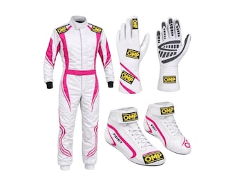OMP Karting Race Suit Set  Gloves Boots white and red CIK FIA Gear