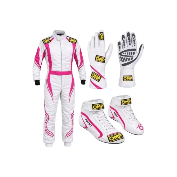 OMP Karting Race Suit Set  Gloves Boots white and red CIK FIA Gear