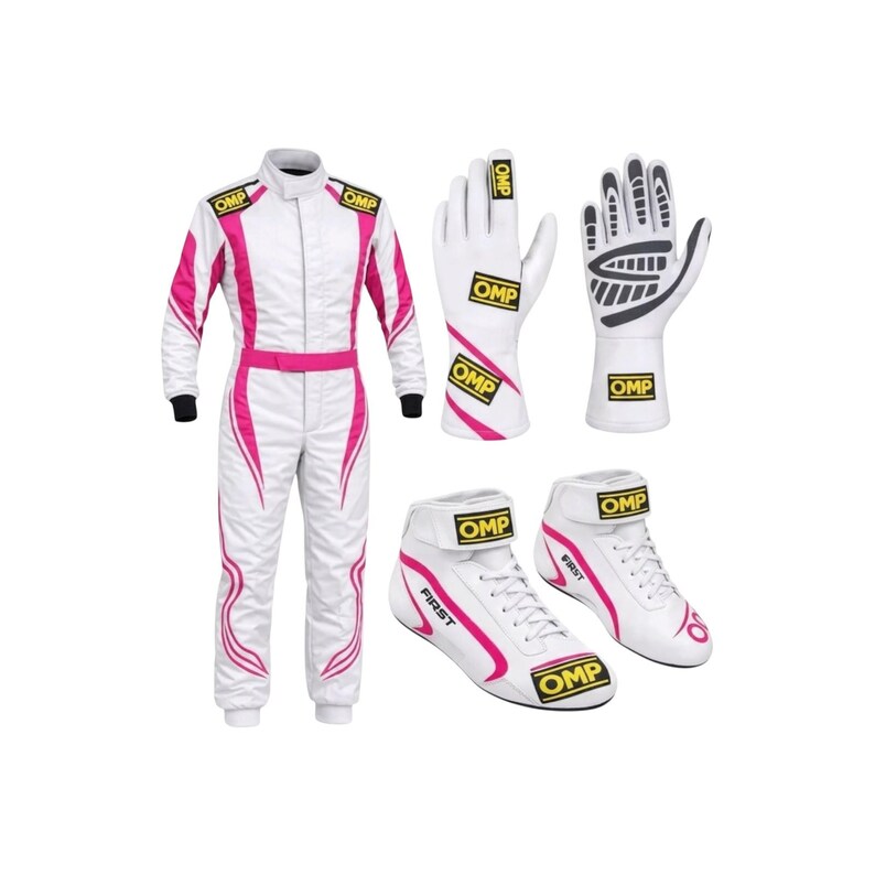 OMP Karting Race Suit Set Gloves Boots white and red CIK FIA Gear image 1
