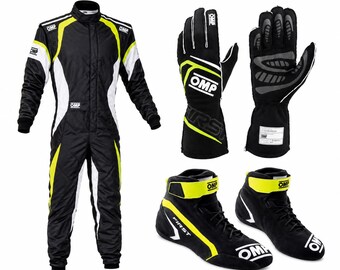 OMP Karting Race Suit Set  Gloves Boots white and red CIK FIA Gear