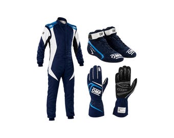 OMP Karting Race Suit Set  Gloves Boots white and red CIK FIA Gear