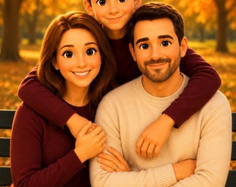 Pixar Style Couple Portrait from Photo, Custom Family & Pet Illustration, Animated 3D Digital Art Gift