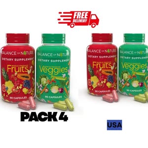 Balance of Nature Fruit en groenten Whole Produce Voedingssupplementcapsules, 360Count, verpakking van 4