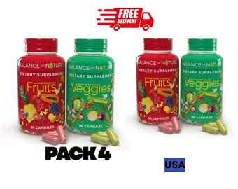 Balance of Nature Fruits & Veggies Whole Produce Dietary Supplement Capsules, 360Count 4 PACK