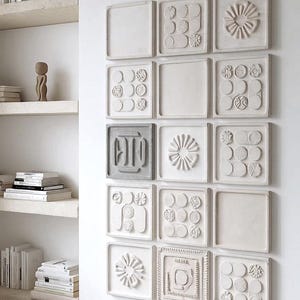 3D-väggkonstpanel, modulär reliefskulptur, vit, Wabi Sabi skandinavisk inredning