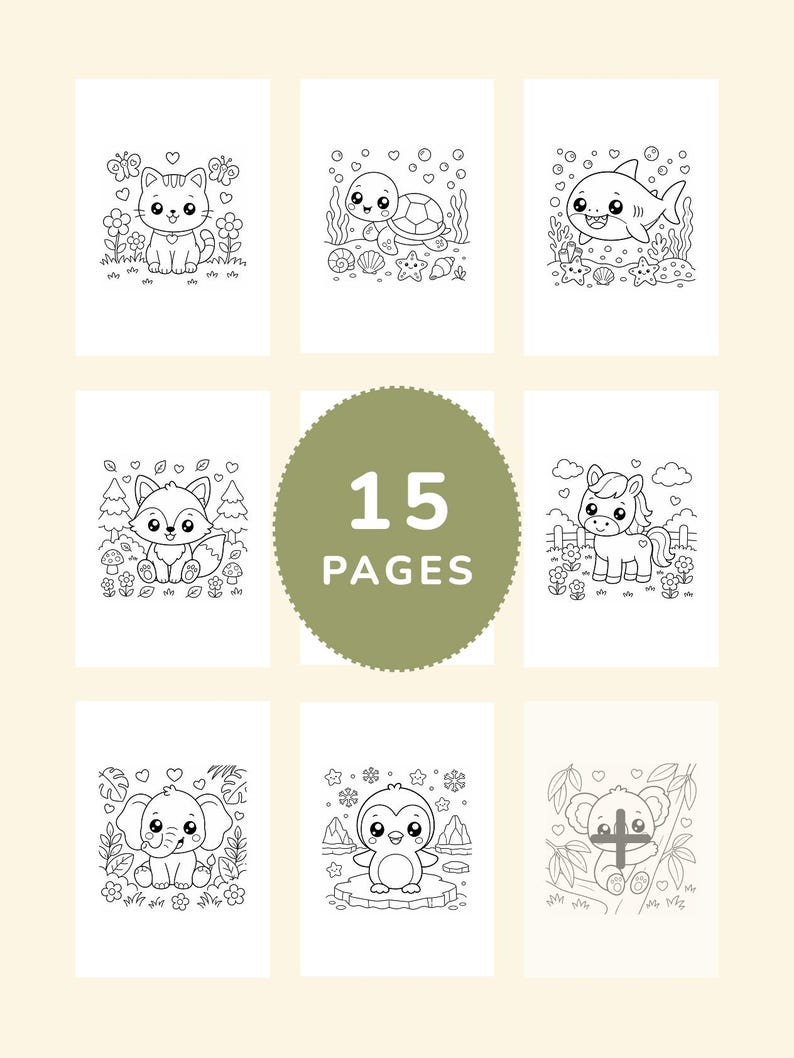 15 Animal Coloring Pages for Kids, Toddler Preschool Activity Book ...