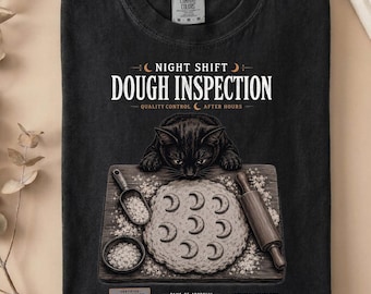 Black Cat Baking Shirt, Night Shift Halloween Graphic Tee