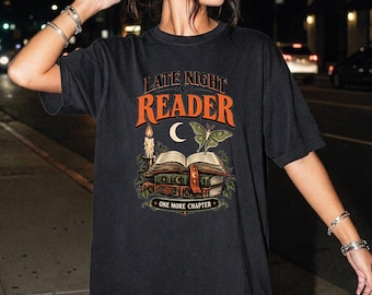 Late Night Reader Shirt, Luna Moth Book Lover Halloween Tee