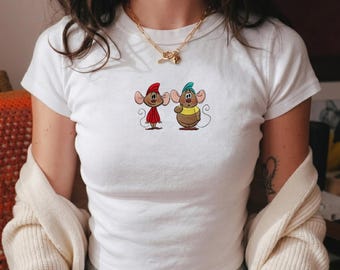 Gus Gus And Jaq Embroidered Baby Tee, Disney Cinderella Mice Crop Top, Cute Disney Friends Tee, Princess Vacation Outfit