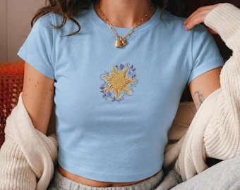 Geborduurd baby-shirt Rapunzel Sun, T-shirt verward zonnesymbool, baby-T-shirt Disney Princess Floral, cadeau Magic Kingdom, outfit Disney-reis