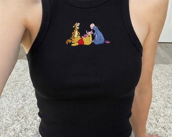 Geborduurde Winnie de Pooh-tanktop, Tigger Iejoor Disney-top, leuk shirt met borduurmotief, Disney vakantie-outfit, cartoon tanktop