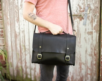 small leather backpack women. leather satchel women. mens full grain leather briefcase black. leather laptop bag men. gift for him or her.