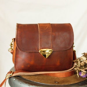 brown leather crossbody bag. leather crossbody bags for women. small leather crossbody bag. leather messenger purse. leather shoulder bag image 1