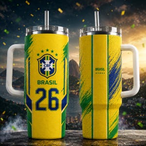 Brazil Soccer Tumbler , Personalized Football Fan Mug, Brazil Team Travel Cup, Sports Gift, Custom Number Tumbler