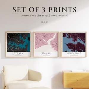 Set of 3 Custom Square City Maps, Personalized Map Print Trio, Choose Your Colors, Minimalist Map Art, Housewarming Gift, Wedding Gift
