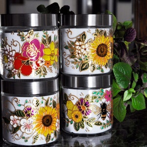 Clear Sunflower Cannisters, Office cannister, flour, sugar, candy, meal Jar, kitchen cannister, Hand-painted cannister, Decorative Jar
