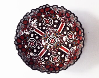 Mosaic Bowl, Mandala, Mille Fiori Bowl, Black, White & Red designs in Polymer Clay, OOAK, Jewelry bowl, candy bowl, decorative bowl