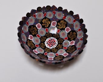 Mosaic Bowl, Mandala 11, Mille Fiori Bowl, Flower designs in Polymer Clay, OOAK, Jewelry bowl, candy bowl, decorative bowl