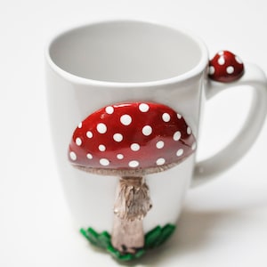 Red Mushroom Dots Mug, Decorative Mug, Woodland Mug, Three Dimensional Mug design, Drinkware, Home decor, Lifestyle and Living, Fly agaric