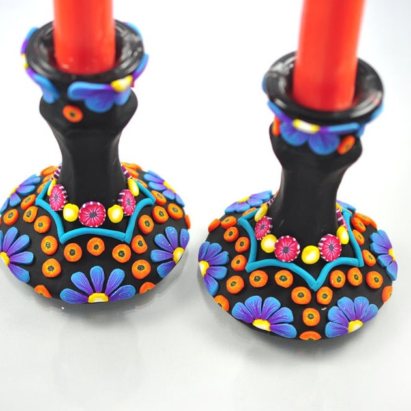 SALE! Colorful Mosaic Geometric Candle Holders- Polymer Clay