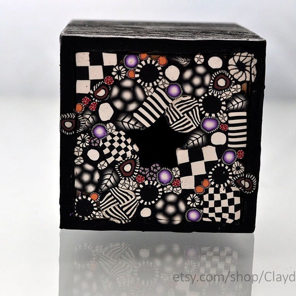 B & W Stacking Box with Drawer, Mosaic Box, Floral Box, Jewelry Box, accessories, home and lifestyle, Polymer Clay Mille Fiori