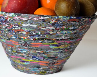 Tall Mosaic Bowl with pink and yellow, Mille Fiori Bowl, Stroppel Cane, Polymer Clay, OOAK, Fruit Bowl, Salad Bowl, Functional Bowl