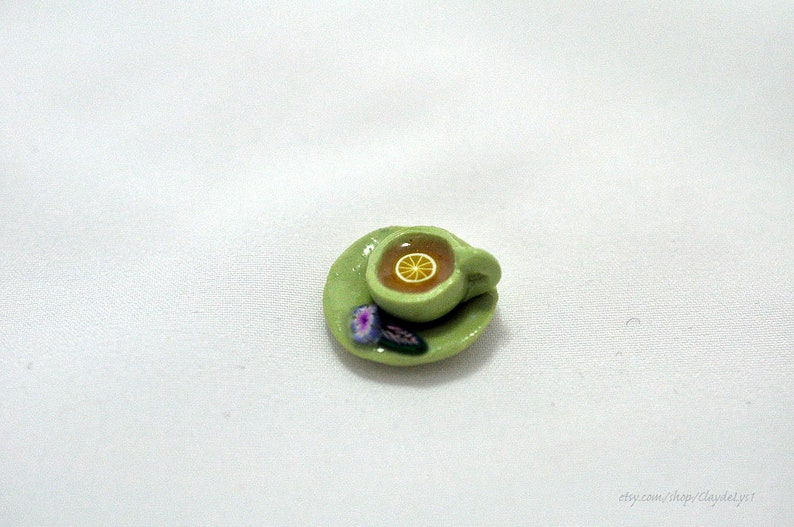 two cups and saucers Green Floral Miniature Teapot Collector item 112 Scale polymer clay Doll house tea set Miniature Tea Set