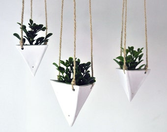 Trending Hanging Triangular Geo Planter White for Succulents and Air Plants