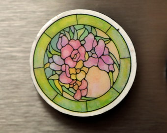 4 Floral Stained-glass style Magnets- Set 2