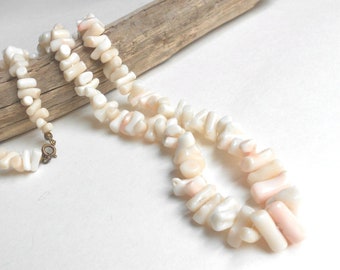 30s Art Deco Angel Skin Coral Necklace, Graduated Thick Branch Natural Vintage Coral, Soft Pink Coral Branch