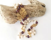 Stunning Museum of Fine Arts Necklace, Amethyst Baroque Pearl Rope, Fine Gold Plated Vintage Necklace