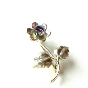 Art Deco Sterling Brooch, Rainbow Iris Crystal, 925 Vintage Flower Brooch image 1