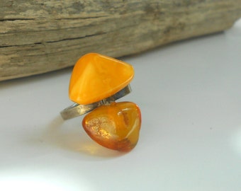 Butterscotch Amber Ring, Russian hallmark, Modernist Sterling Baltic Amber Vintage Ring, SZ 6.5