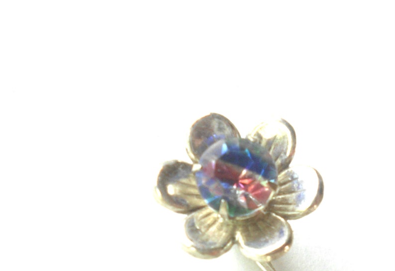 Art Deco Sterling Brooch, Rainbow Iris Crystal, 925 Vintage Flower Brooch image 3