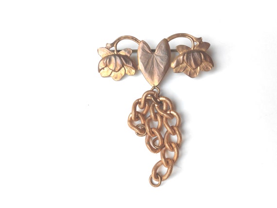 Antique Chatelaine Brooch, Art Nouveau Lily Pad, … - image 1