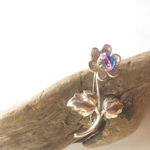 Art Deco Sterling Brooch, Rainbow Iris Crystal, 925 Vintage Flower Brooch image 2