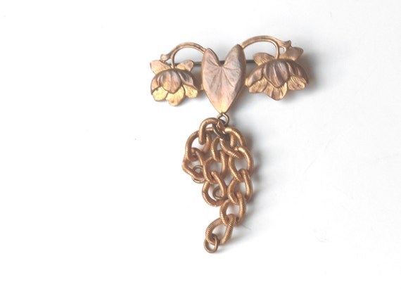 Antique Chatelaine Brooch, Art Nouveau Lily Pad, … - image 4