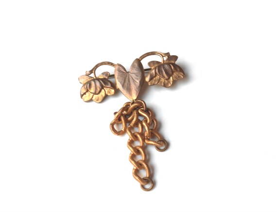 Antique Chatelaine Brooch, Art Nouveau Lily Pad, … - image 2