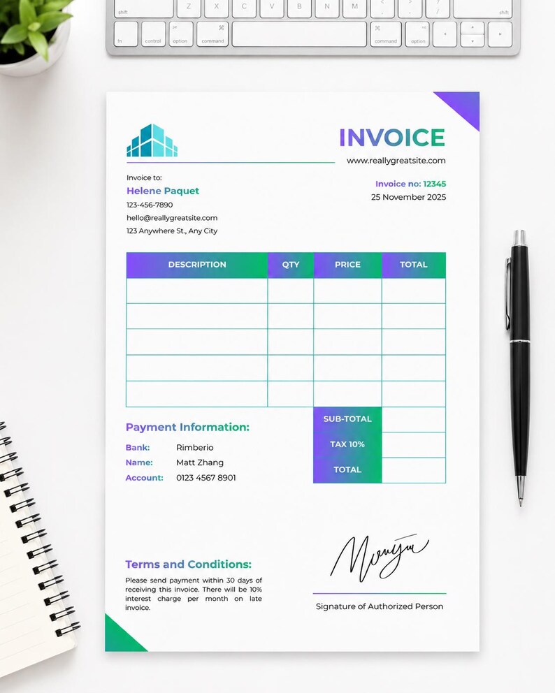 Editable Invoice Template Bundle for Google Docs, Small Business ...