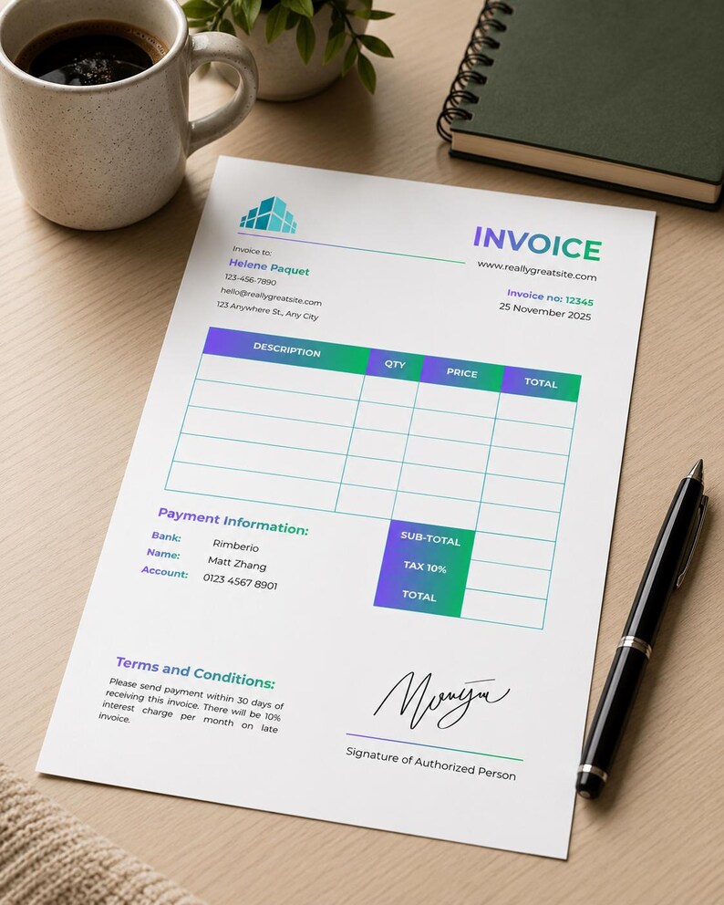 Temporary Invoice Note Editable Invoice Template Bundle for Google Docs, Small Business ...