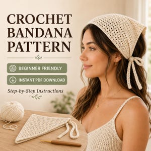 Beginner Crochet Bandana Pattern, Triangle Headscarf Tutorial (PDF Download)
