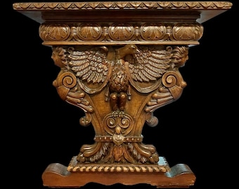 Antique Eagle & Naked Woman Superb Renaissance Carved Figural Libaray Table
