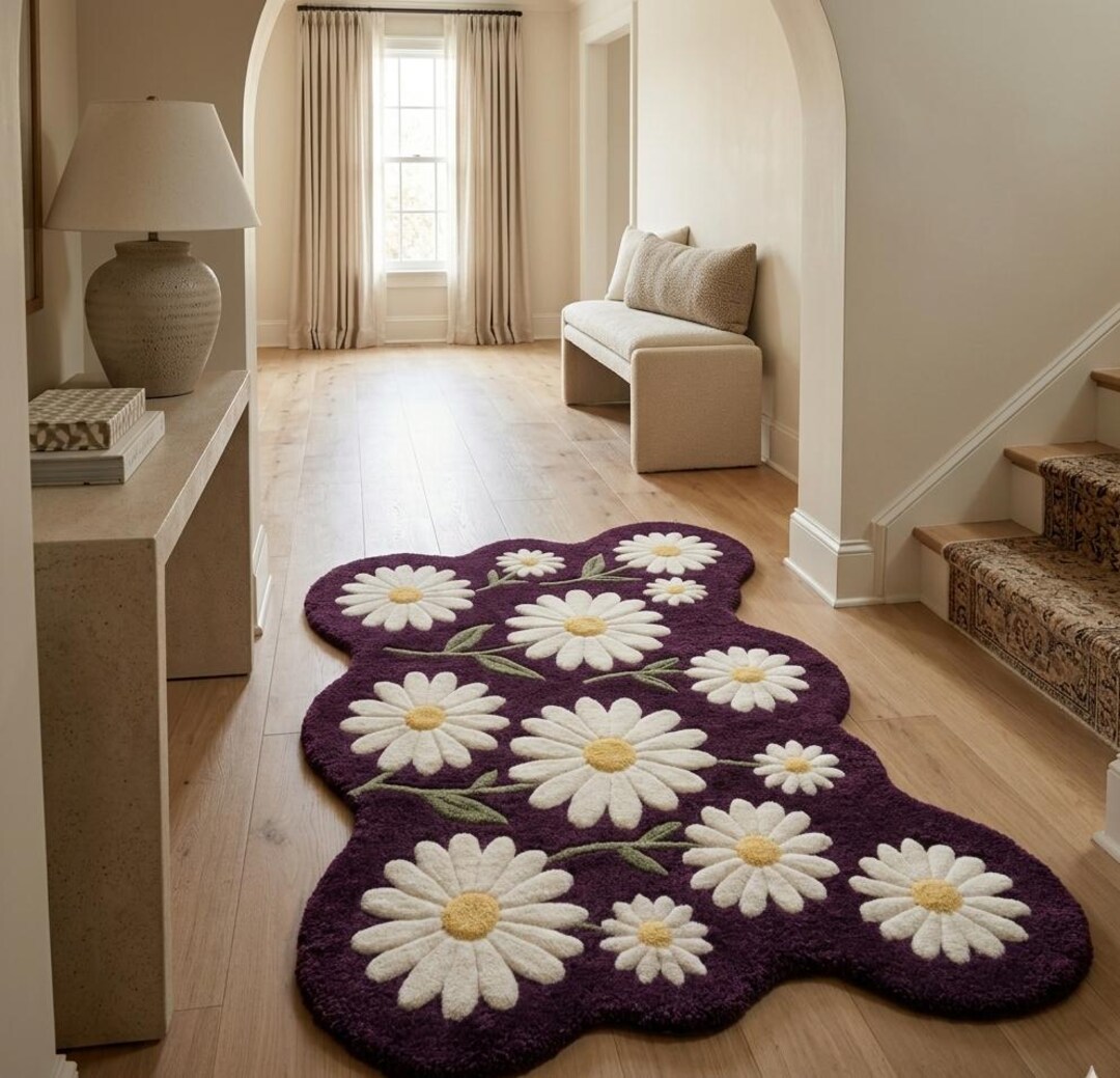 Daisy Bloom Shaped Tufted Rug- Daisy Garden Abstract Shaped Rug - Etsy