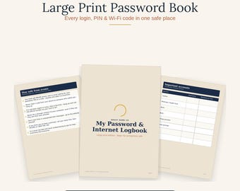 Large Print Password Book Printable | Internet Login Organizer for Seniors, A-Z Username Keeper, Low Vision | A4 Letter