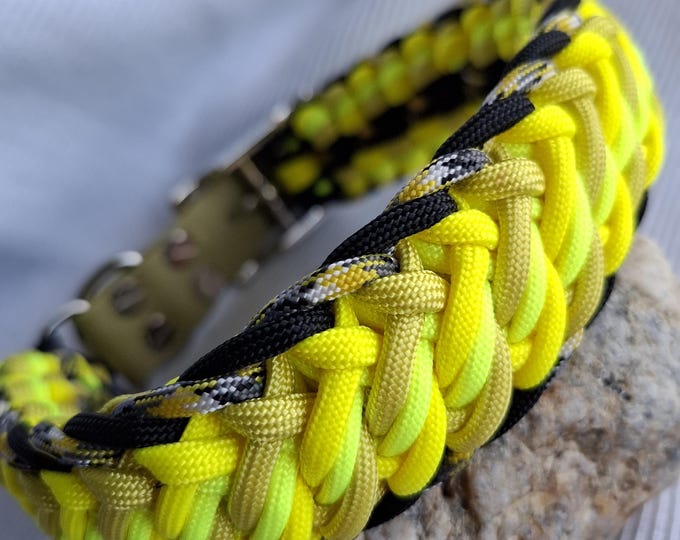 Paracord Dog Collar Sunbeam Unique | 4 cm wide, Head circumference 40-50 cm, Neon Yellow | STARKesHERZ