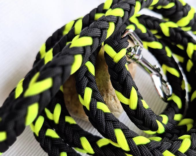 Paracord Dog Leash Rhön-Signal Basalt | 1.50 m Lead Neon Yellow Black Square Unique | STARKesHERZ