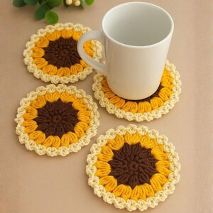 Crochet Sunflower Coaster Pattern PDF | Easy Handmade Floral Mug Coaster Tutorial | DIY Drink Coaster | Beginner Friendly Instant Download
